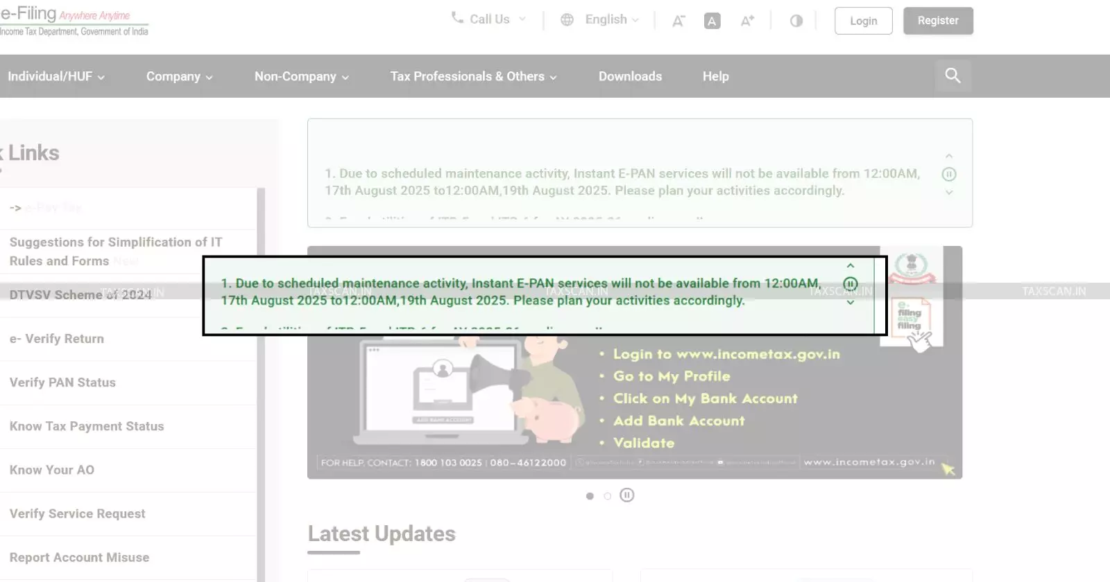 Income Tax Portal Downtime: Instant E-PAN Services unavailable Till...